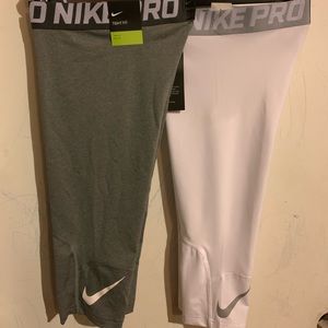 🔥 NEW 2 PAIR Nike Pro 3/4 Pants GRAY-WHITE Boys M- SEE DETAILS 🔥